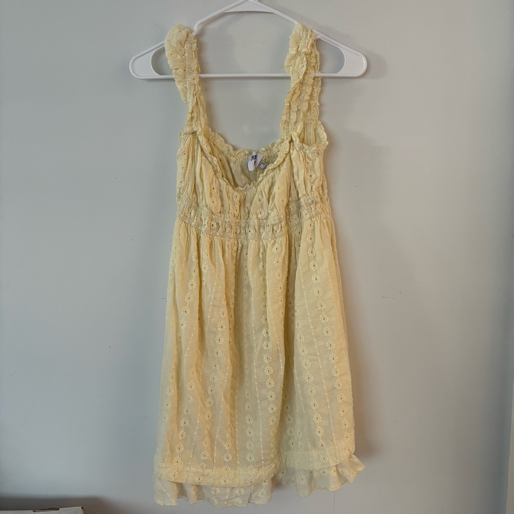 princess polly butter cream yellow eyelet lace ruffle flowy mini dress🌼